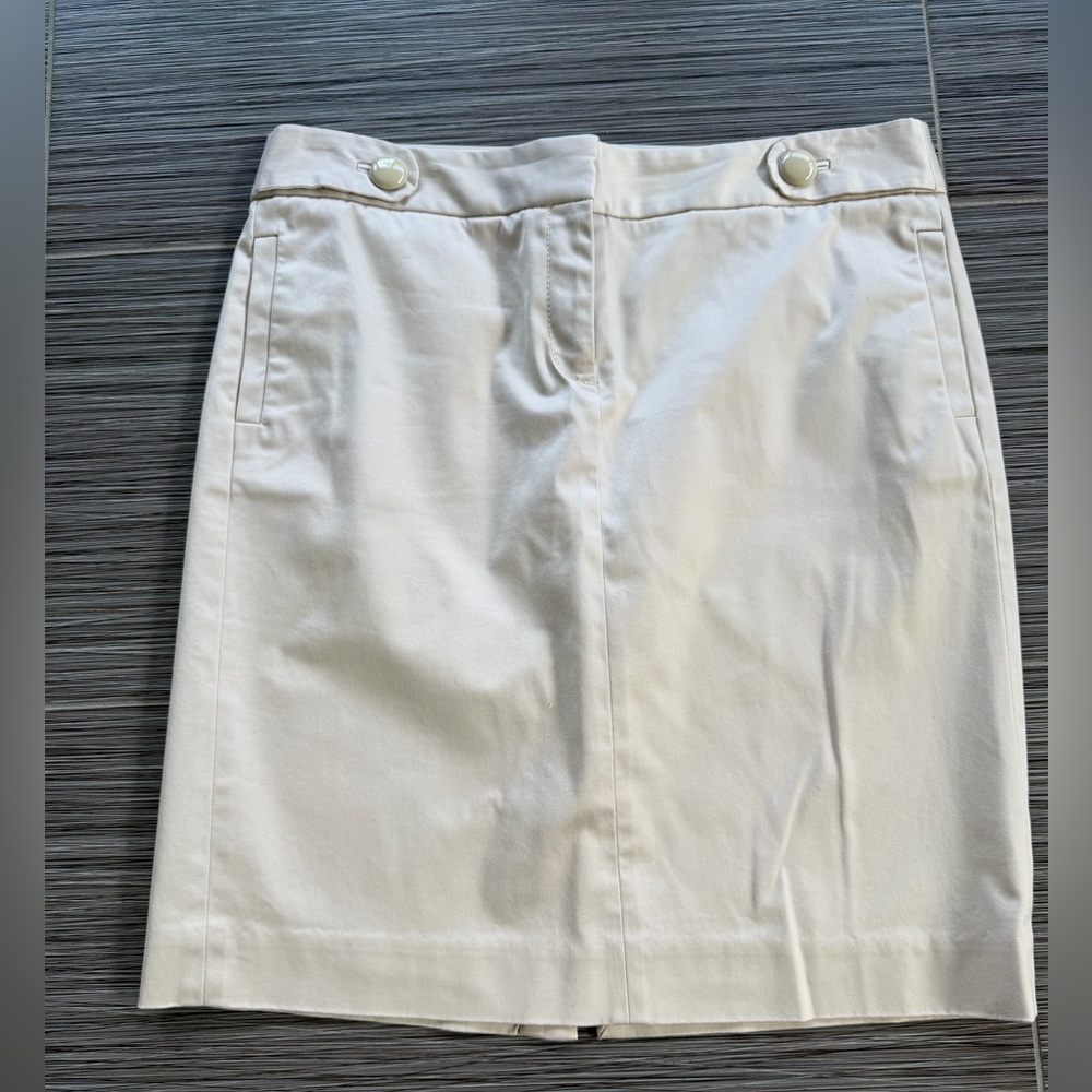 J. Crew Ivory Pencil Skirt with Decorative Waist Buttons